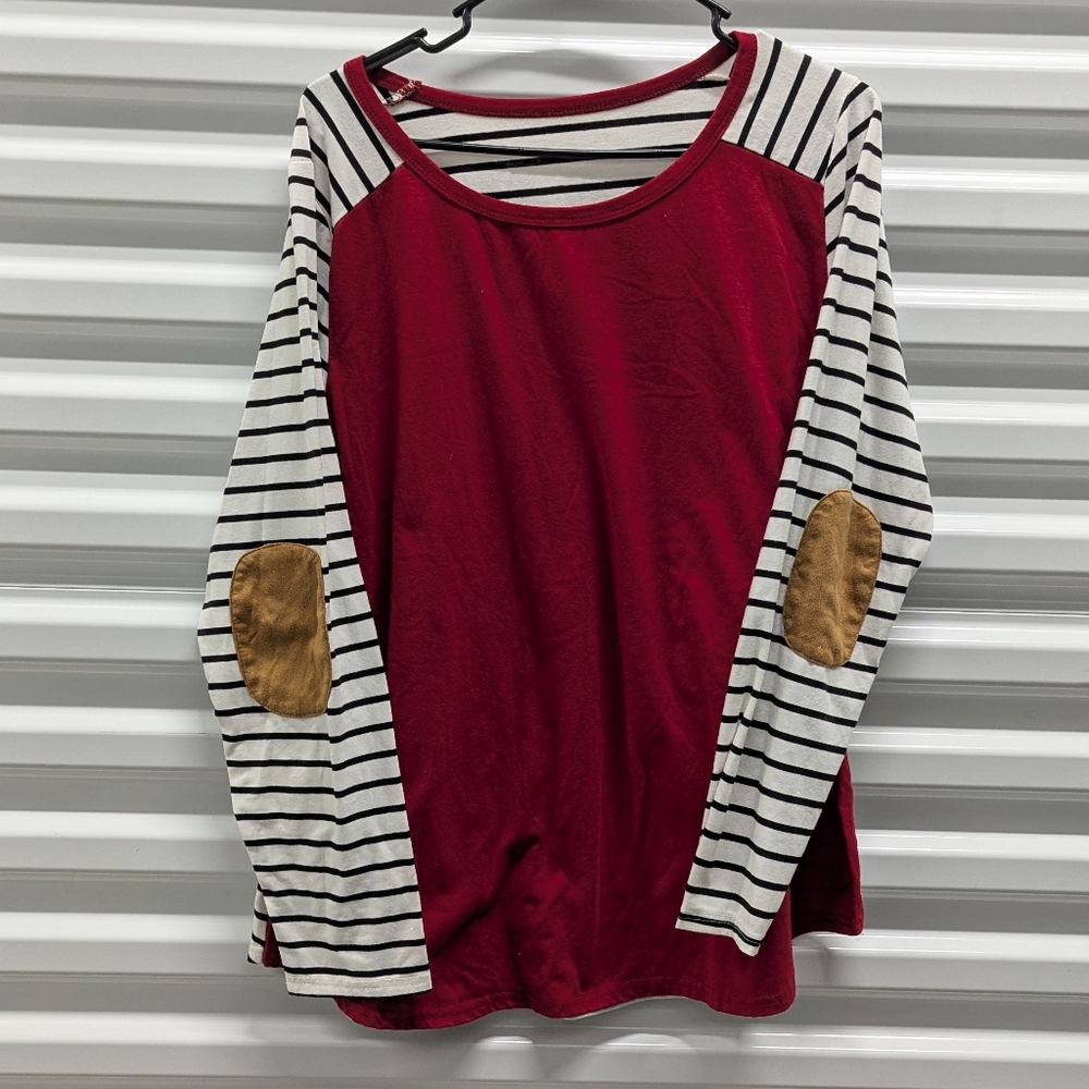 Coastal Preppy Large Elbow Pads Yacht Nautical Long Sleeve Women's Shirt Large